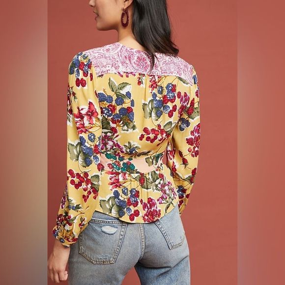 ANTHROPOLOGIE Floral Patchwork Wrap Blouse by MEADOW RUE - Picture 2 of 16